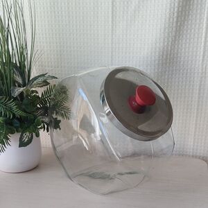Vintage Large Clear Glass Storage Jar 10", w/Chrome Lid